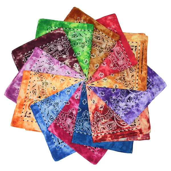 Cross-border European and American Pure Cotton Tie-dye Cashew Flower Paisley Magic Headscarf Outdoor Riding Street Dance Mask Spot Square