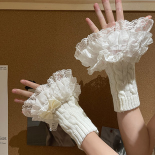 Millennium y2g hot girl lace bow cute girl knitted twist hand sleeve fake sleeve gloves for women