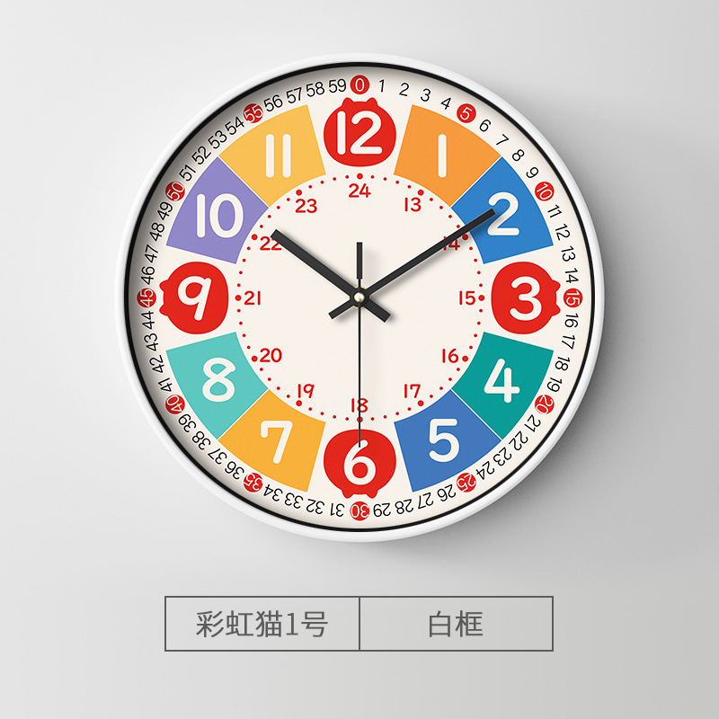 早教掛け時計漫画静音時計児童時間管理石英時計家庭用壁掛け25CM lock