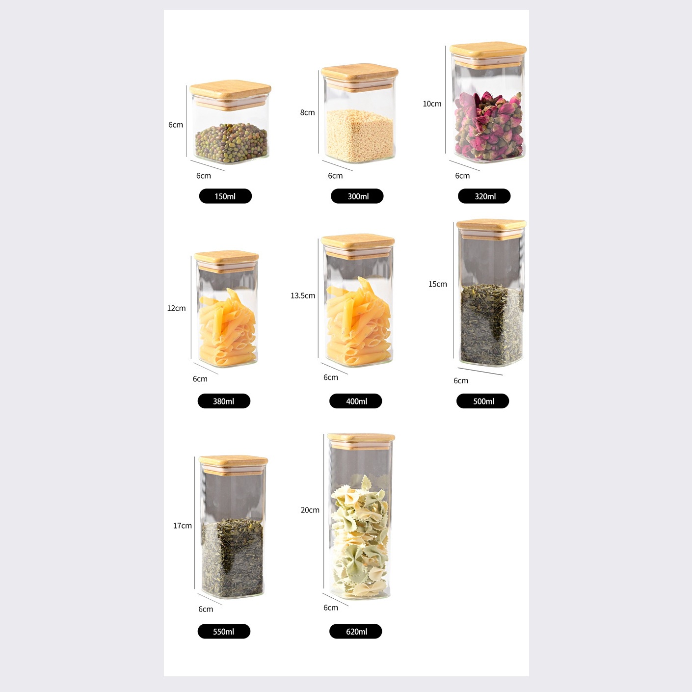 Tanque sellado de vidrio Tanque de almacenamiento de frutas secas de granos domésticos cuadrados Tanque de almacenamiento de vidrio de borosilicato Tanque sellado de grado alimenticio