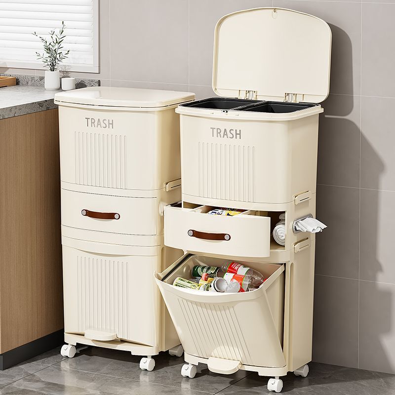 Kitchen trash can household multi-layer large-capacity kitchen waste sorting garbage can with lid dry and wet separation pedal trash can