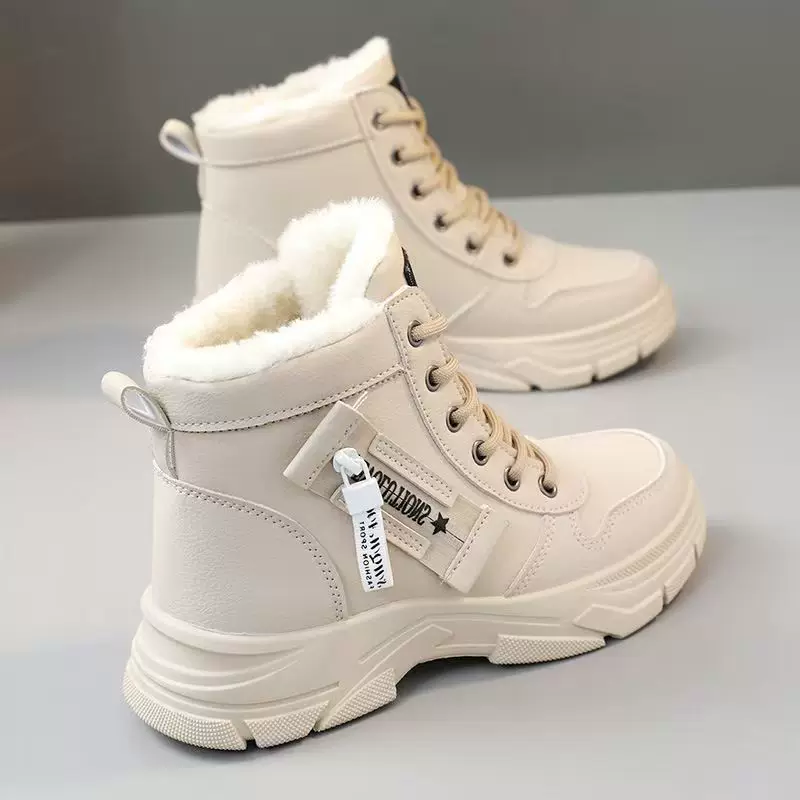 Ботинки-анкл (Martens) женские, с искусственным мехом, нескользящая зимняя модель