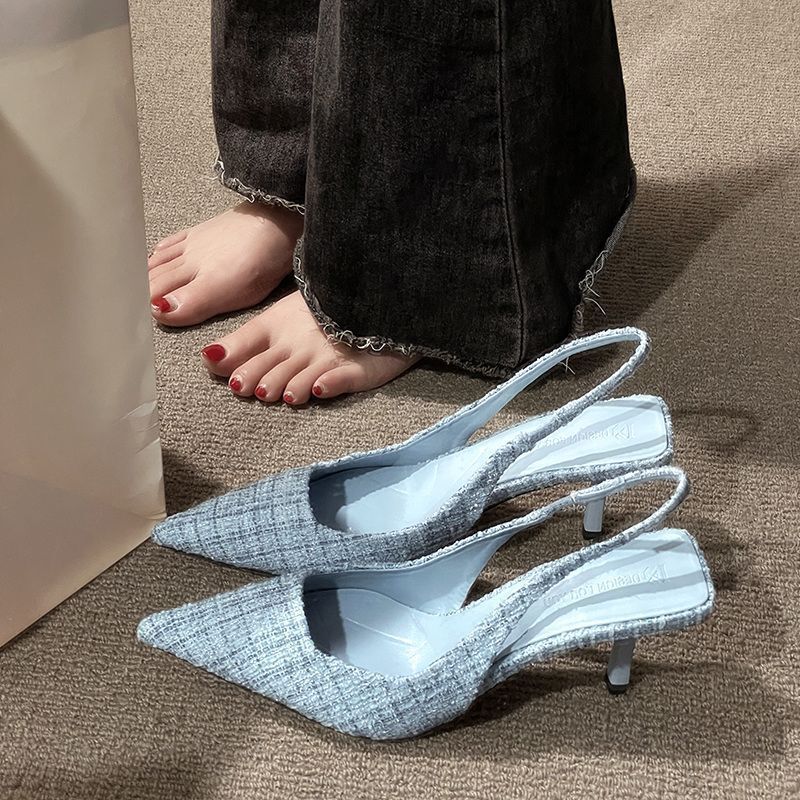 Sea Salt Blue French-Style Elegant Closed-Toe Sandals for Women, 2025 Spring/Summer New Model, Stiletto Heel, Pointed Toe, Backless Single Shoes Sea Salt Blue French-Style Elegant Closed-Toe Sandals for Women, 2025 Spring/Summer New Model, Stiletto Heel, Pointed Toe, Backless Single Shoes