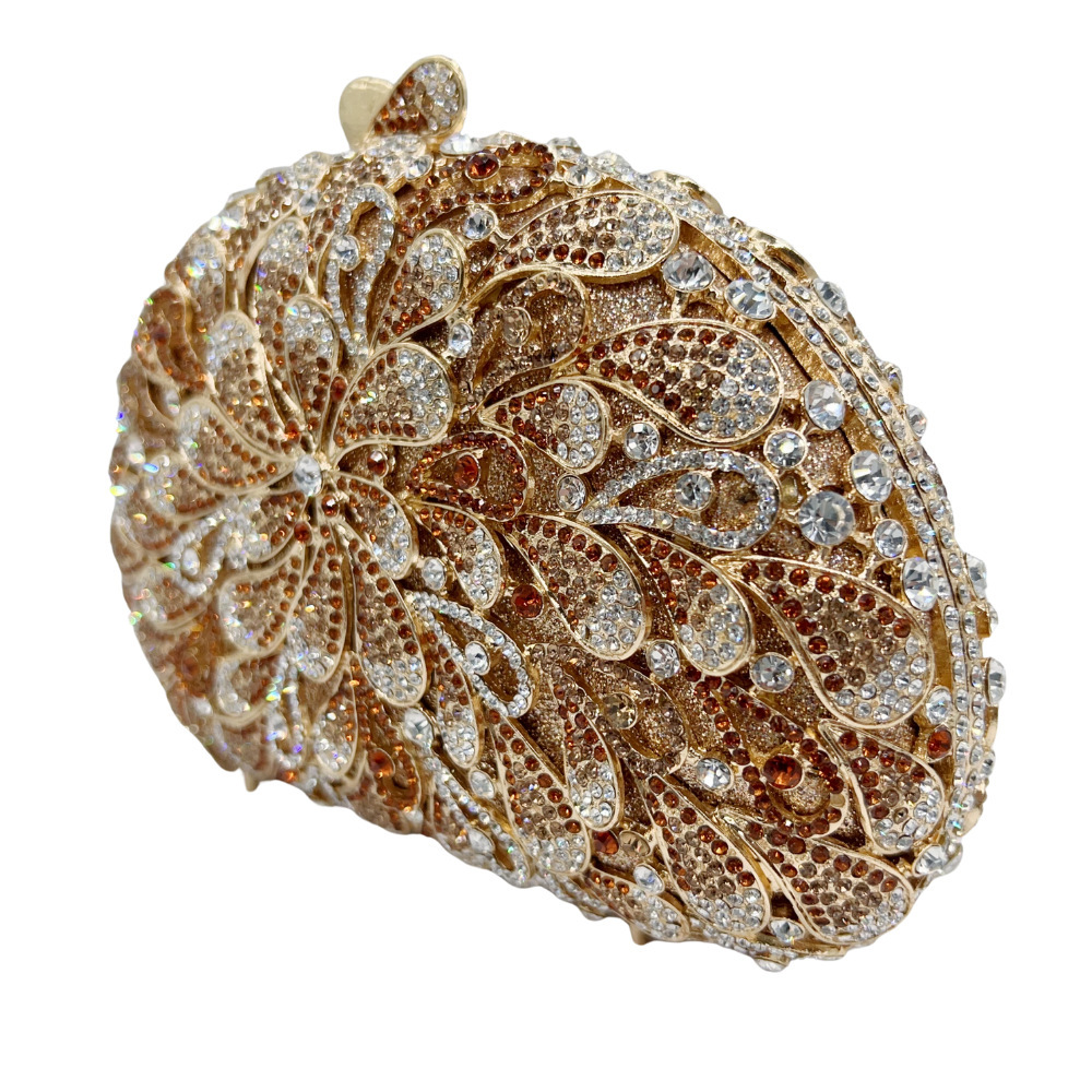 AliExpress bolsas de diamantes de metal hueco bolsas de cena de diamantes vestidos de banquete de damas bolsas de mano de diamantes doradas