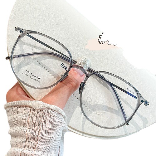 Korean-style pure titanium eyeglass frame for women, large face slimming, ultra-lightweight, model 9104, high myopia glasses, 3.5mm wider frame