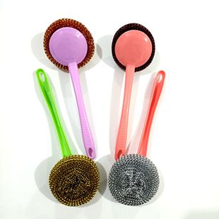 Colorful Plastic Wire Pot Brush, Curved Pot Brush, Stainless Steel Wire Brush, Pot Brush, Cleaning Ball, Steel Wire Ball Cleaning Brush