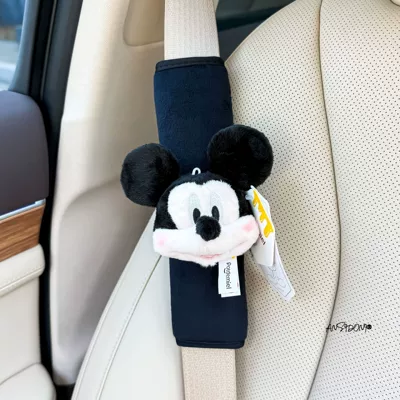 Car Seat Belt Shoulder Pads Creative Car-Mounted Cute Mickey and Minnie Gear Handle Cover Decorative Safety Belt Protective Cover for Women (Sürətlər qutusu və əl tormozu başlıqları) - black-velvet-shoulder-pad-authentic-classic-mickey-mouse-head-single