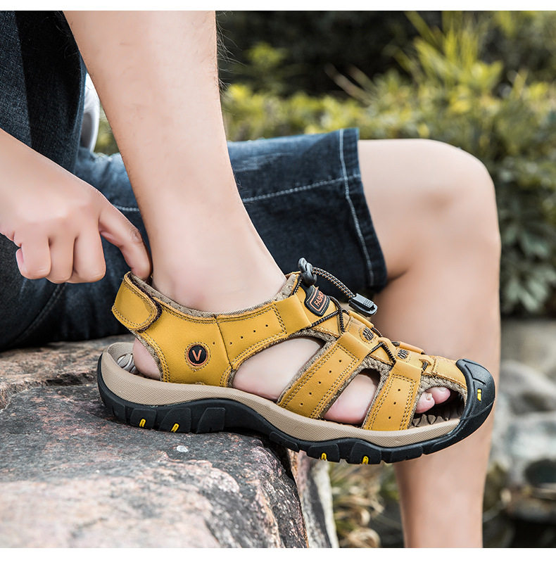 Dép sandal nam da thật quai ngang may thủ công chống trượt, cỡ lớn đến 48 — 7239 Xanh quân đội, 7239 màu xanh lam, 7239 màu đen, 7239 nâu sẫm chi tiết 20