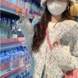 复古彩色麻花毛衣开衫女秋冬韩版温柔风甜美气质小个子短款针织衫