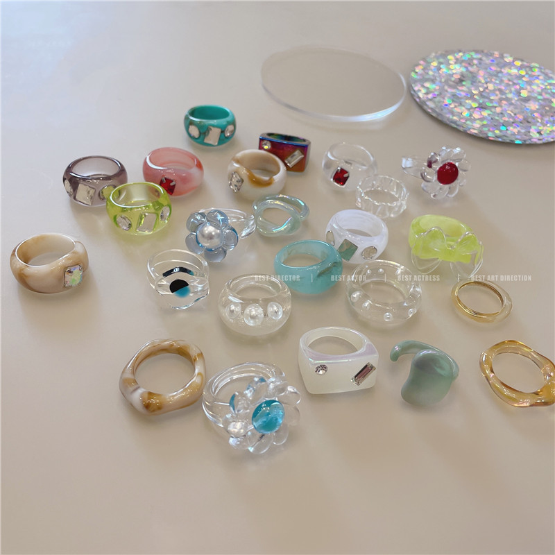 7g Weight Rings Classification One Size Ring Size 1 Piece Quantity Casual Occasion Acrylic Material Geometric, Flower Pattern All Seasons Season Women's Gender Cute, Modern Style, Sweet Style 1 Piece Cute Modern Style Sweet Geometric Flower Acrylic Women's Rings 无