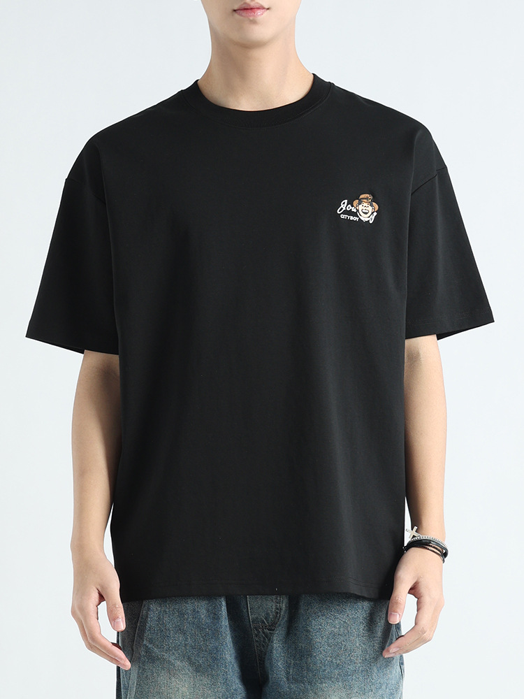 Camiseta bordada de manga corta pesada camiseta de hombre marca de moda de alta calidad impresión de verano ropa de secado rápido hombre de cuello redondo ropa de hombre