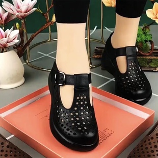 Maillard 2024 spring and summer New thick bottom casual comfortable breathable hollow single-layer shoes genuine leather round toe soft bottom hole shoes