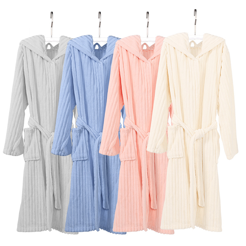 Thickened coral velvet adult pajamas, pajamas, autumn and winter bathrobes, men's and women's extended morning robes, soft and absorbent couple pajamas