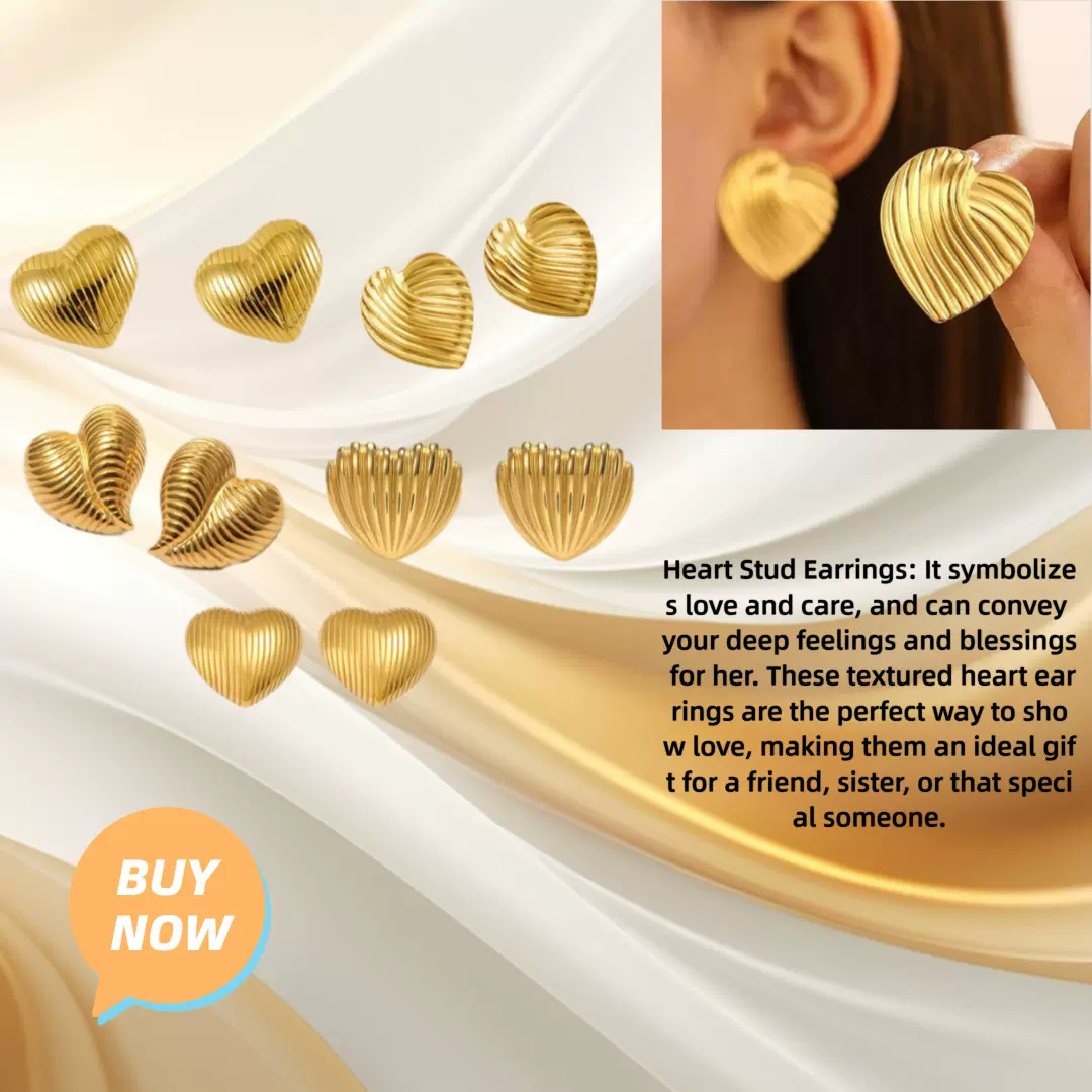 欧美跨境个性复古钛钢褶皱爱心耳钉时尚高级设计感纹理不锈钢耳饰