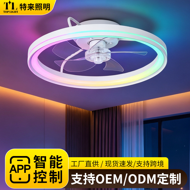Ventilador de Techo con Luz Inteligente de Plástico, RGB con Control Remoto y App, para Dormitorio y Sala