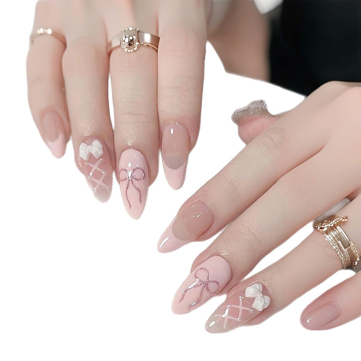 Parche de uñas rosadas dulces uñas postizas bowknot uñas de color sólido uñas de vestir uñas francesas uñas de vestir al por mayor