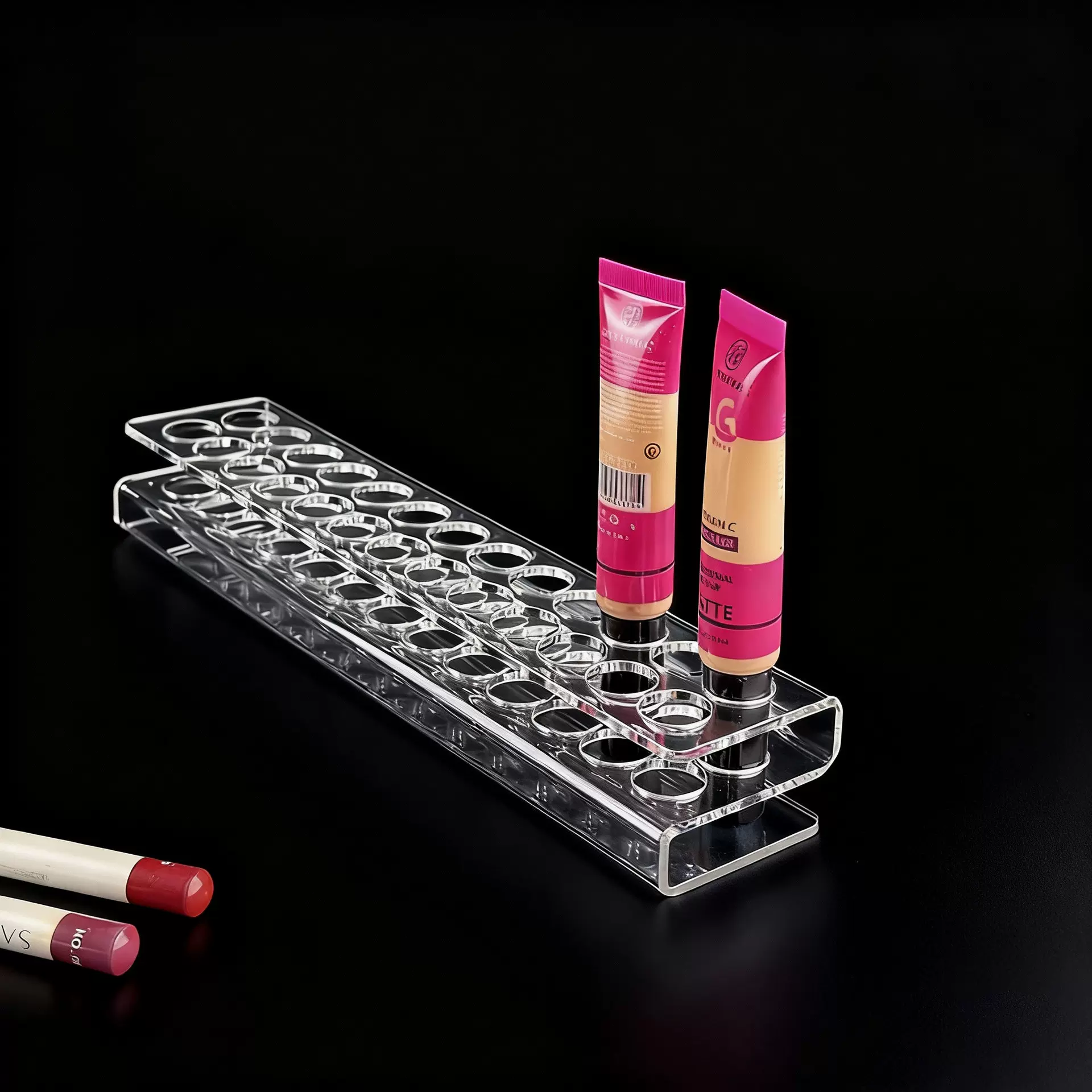 现货亚克力口红盒收纳高级感26孔笔架记号笔眉笔唇膏Z形笔筒收纳