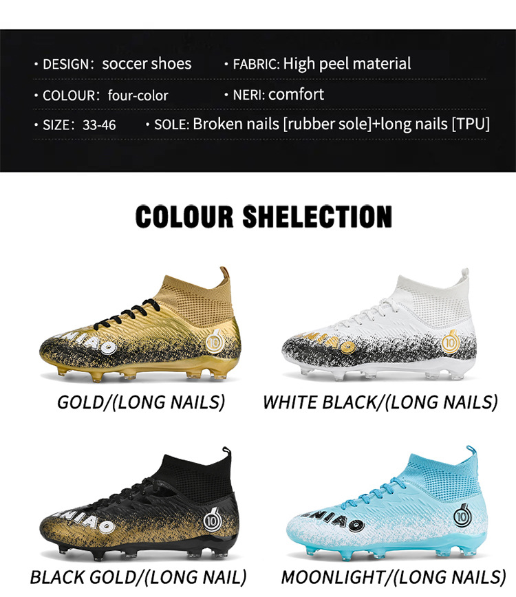 Best-selling High-top Football Shoes With Long Short Spikes, Non-slip Wear-resistant, Men, Women,_vogvips.com