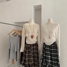 棠享 一字领蝙蝠袖纯色修身显瘦针织衫2025早秋时尚韩系女