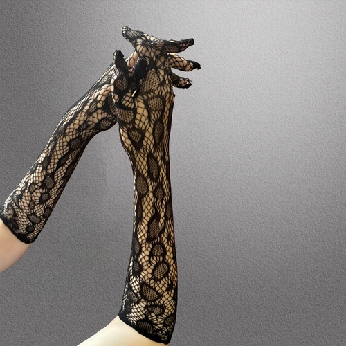 Sexy leopard print black fishnet gloves with hot, sheer, alluring half-arm lace fingerless gloves for European and American styles