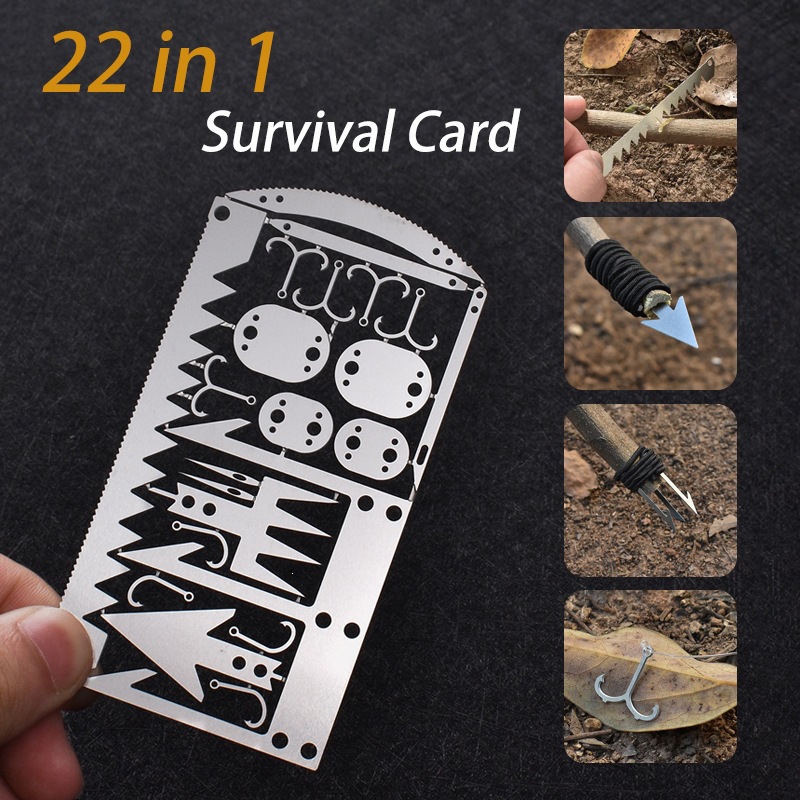 Cross-border best-selling outdoor multi-functional fishing hook card, EDC camping survival tool card, 22-in-1 fishing gear DIY fishing card