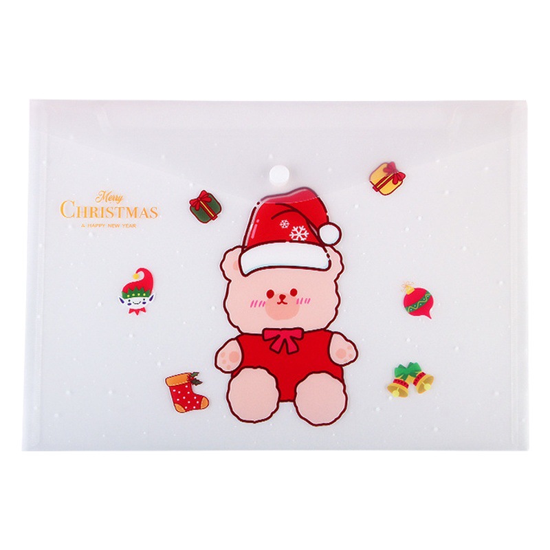 Bolsa de archivo A4 de Navidad de PVC de dibujos animados bolsa de papel de prueba de gran capacidad bolsa de almacenamiento de oficina bolsa de información de clasificación transparente