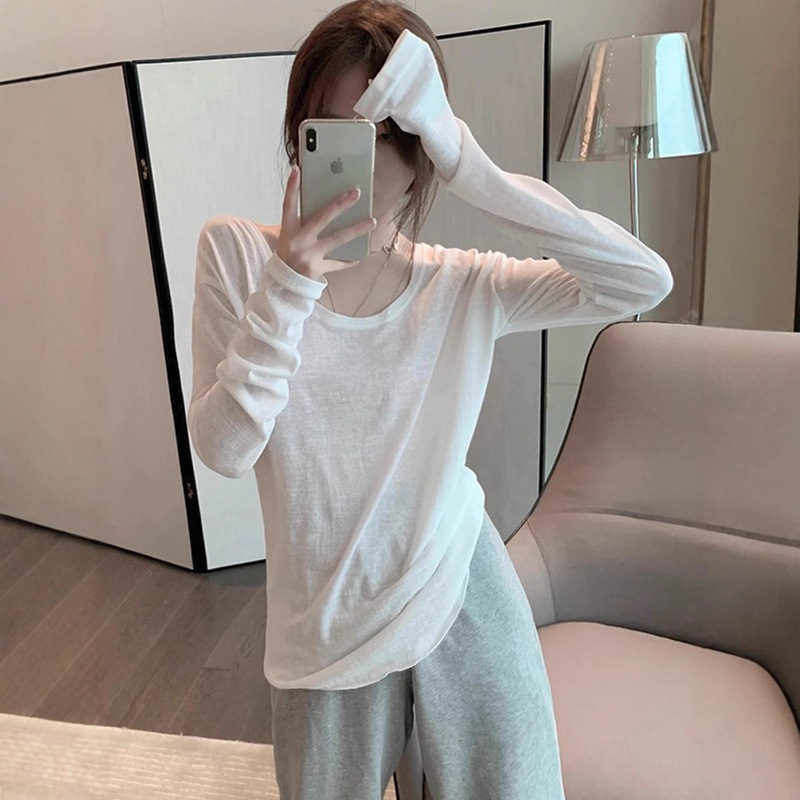 Low Collar White Bottoming Women's Shirt, Thin 2022 Autumn New Loose Korean Style Long Sleeve T-Shirt Top