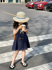 Children's stylish and trendy denim overalls dress Korean children's clothing 2024 summer item for girls Korean style temperament tank top dress