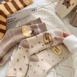 毛圈女袜秋冬 高级袜子女中筒袜ins潮日系复古加厚保暖毛圈袜百搭