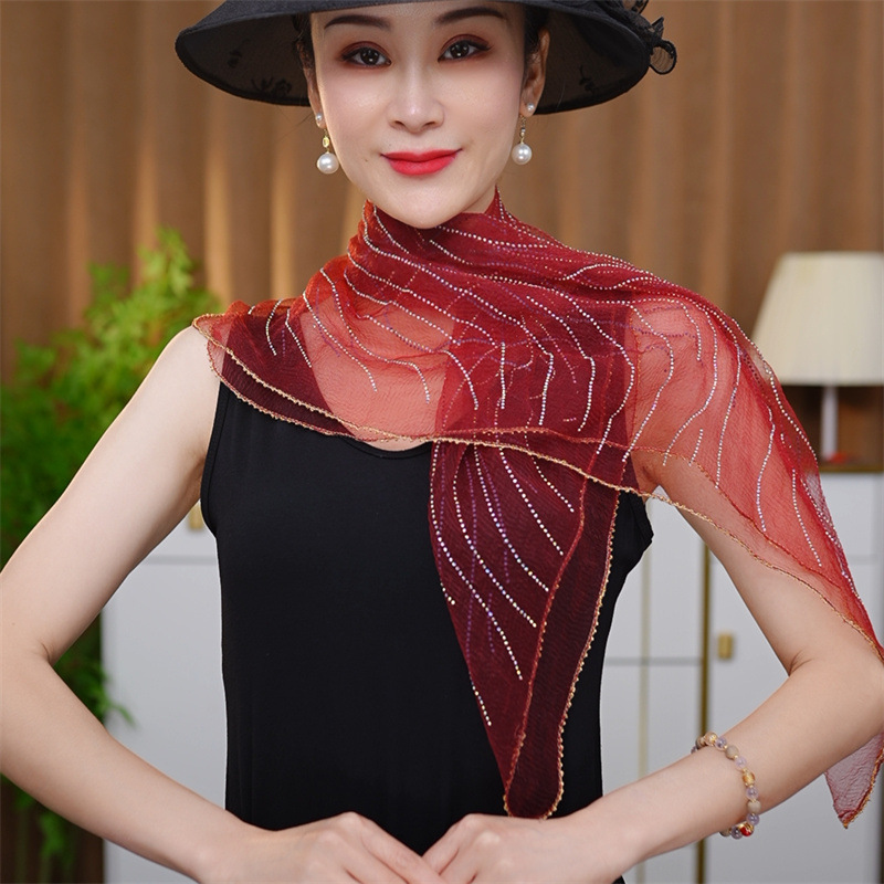 韩版新款烫钻丝巾时尚头巾夏季百搭女士围巾轻薄方巾镶钻高级丝巾|undefined
