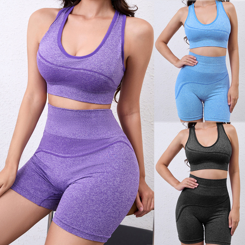 Traje de ropa de yoga de comercio exterior, pantalones de yoga deportivos ajustados sin costuras de talla grande para mujer, sujetador, chaleco, ropa de fitness, levantamiento de cadera de cintura alta
