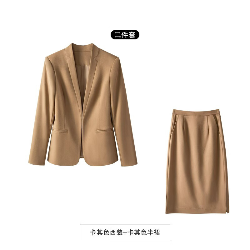 女性用カーキブレザー、小柄な女性、秋のカジュアルな気質、プロフェッショナルウェア、ビジネス面接作業服スーツ|undefined