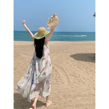 实拍温柔气质蝴蝶连衣裙2024夏季新款仙女背心裙度假沙滩长裙子