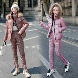 棉衣女冬季新款夹棉加厚套装两件套服裤子短款棉袄2020反季