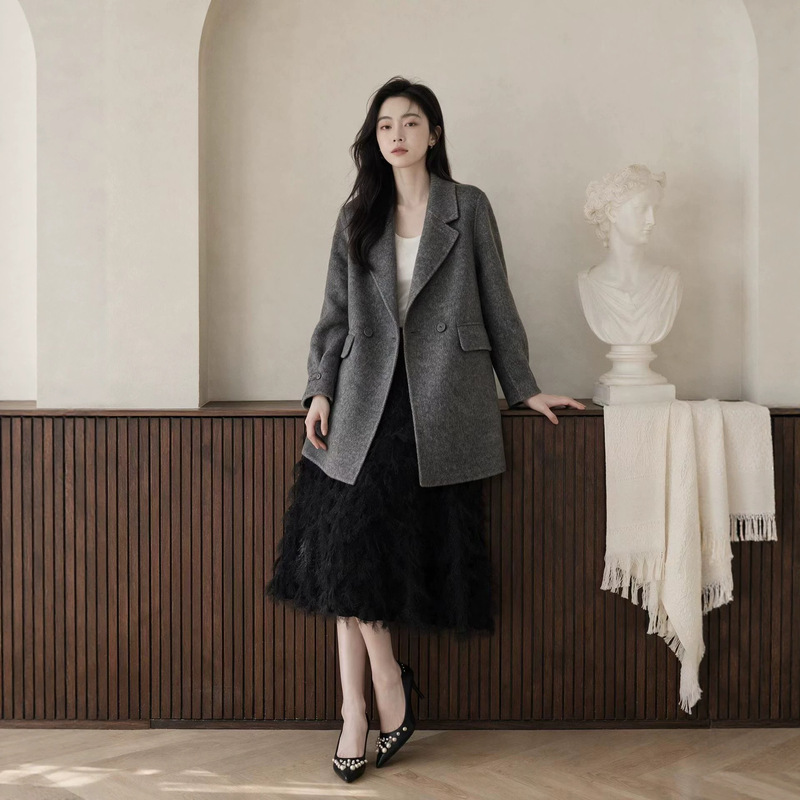 Lightweight Professional Style Wool Coat for Petite Women, Korean Casual High-End 2026 Autumn and Winter New Double-Sided Cashmere Jacket Lightweight Professional Style Wool Coat for Petite Women, Korean Casual High-End 2026 Autumn and Winter New Double-Sided Cashmere Jacket