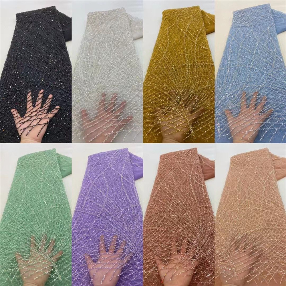 Irregular a rayas lentejuelas tela bordada con cuentas bordado hanfu vestido de novia vestido de encaje tela JX2745 image 5