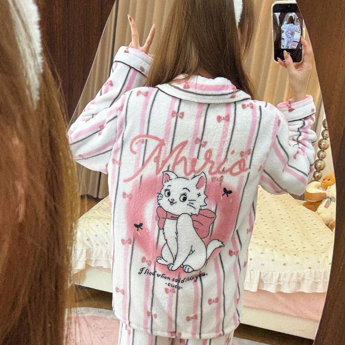 Franela al por mayor transfronteriza pijamas de invierno de coral acelerado calentamiento de dibujos animados dulces cardigans conjunto de ropa para el hogar