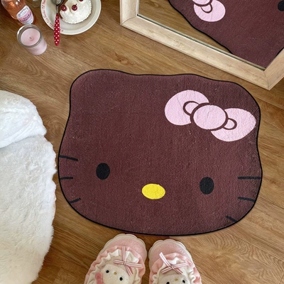 Cashmere Living Room Bedroom Decoration | Avtomobil döşəmə paspasları - brown-hello-kitty-flat-imitation-cashmere-4060cm-skin-friendly-imitation-cashmere