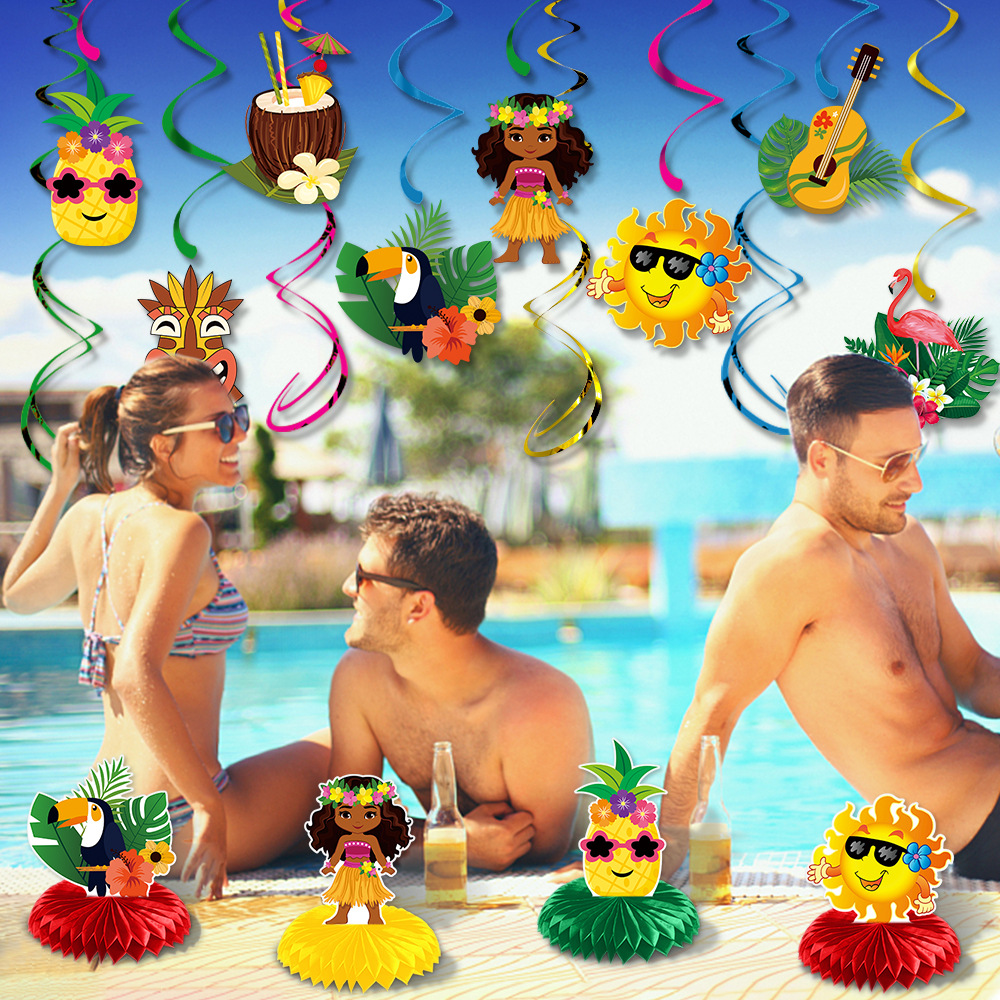 Fiesta de verano hawaiana etiqueta en espiral Verano Piña Coco panal playa espiral encanto decoración del partido