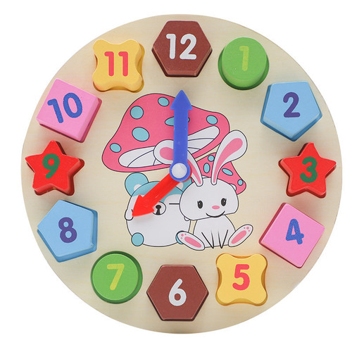 Children's Small Rabbit Clock Educational Toy Preschool Enlightenment Digital Clock Learning Recognition Building Blocks 3-6 Years Wooden Toy