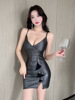 V-neck sparkling pleated camisole dress with elegant temperament