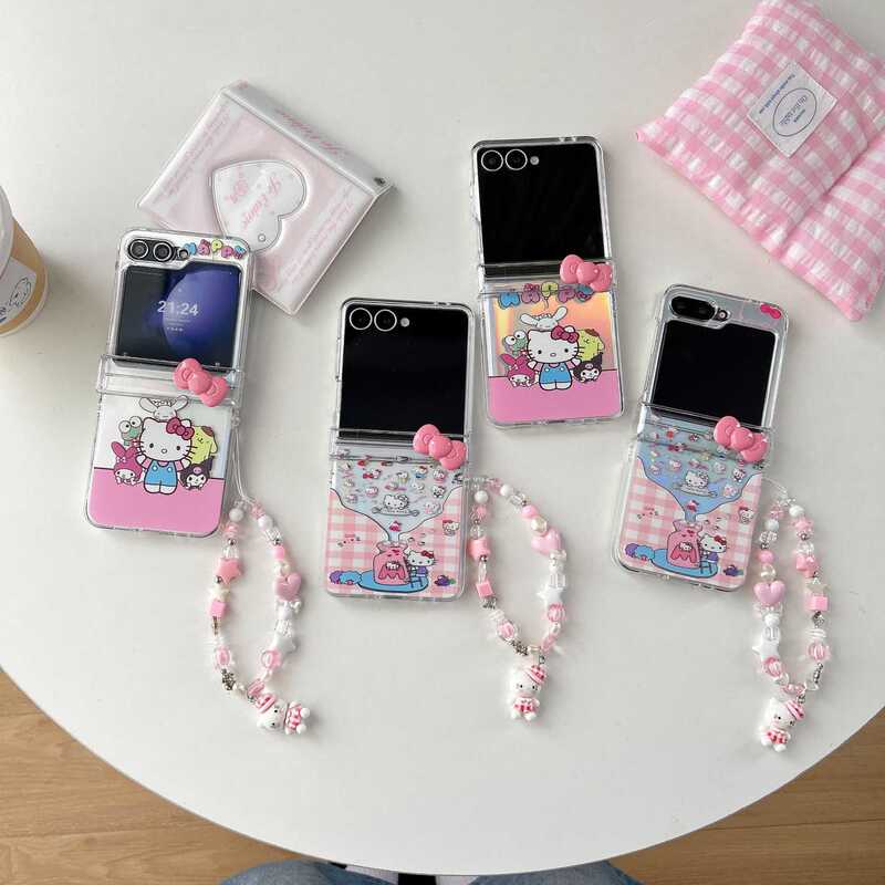 Cartoon Kitty Cat Suitable for Samsung Zflip 30% off Stacked Screen Mobile Phone Case Zflip6 Flip Cover Women's Japanese and Korean Ins Style