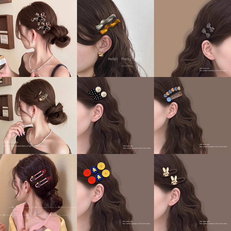 Ins-Style Side Hair Clips Wholesale Autumn and Winter Hairpins Internet Celebrity Style Korean Sweet Hair Clips Cute Bangs Clips for Women
