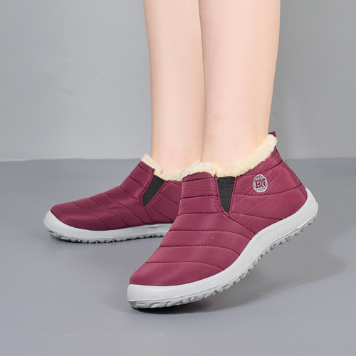 Women's Plus Size Winter Fleece Warm Snow Boots, Waterproof Old Beijing Cotton Shoes for Men, Flat Cotton Boots