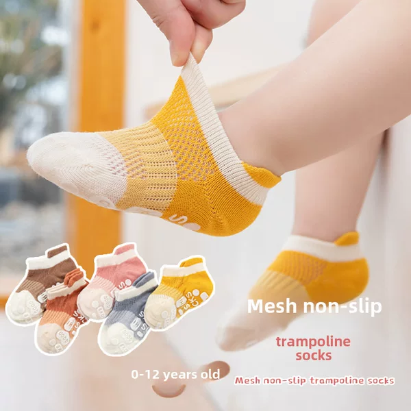 Thin Cotton Large Area Dispensing Baby Boat Socks Infants, Small, Medium and Large Children Floor Socks Mesh Five Pairs of Trampoline Socks
