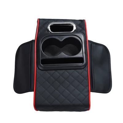 Armrest box – PU leather car central armrest box - black-and-red-line-no-tissue-paper