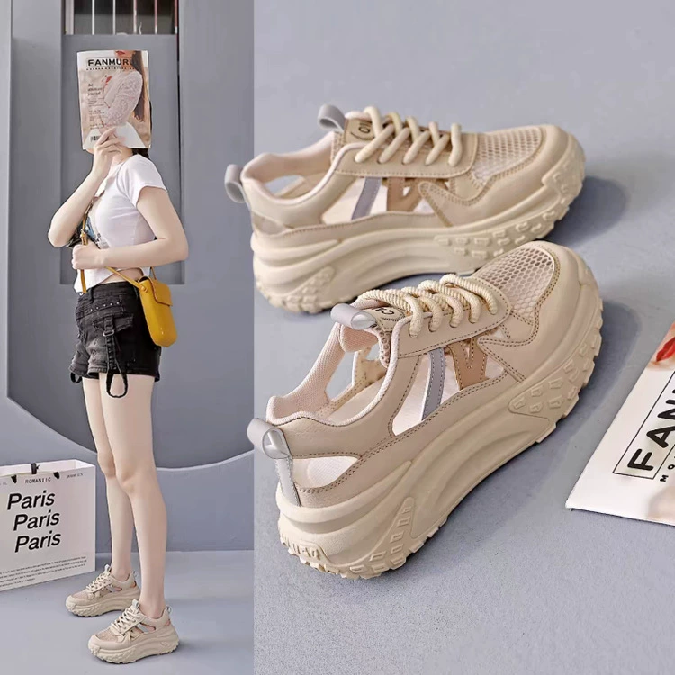 Модные и простые женские кроссовки на толстой подошве, лето 2025, новые дышащие туфли для папы, универсальные легкие туфли на полой платформе
