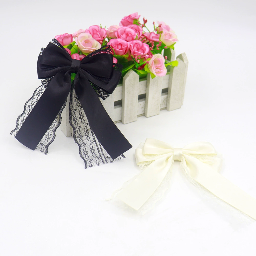 Оптовая продажа 2,5 см полиэстер с кружевом двойной бант для волос аксессуары для одежды двойной бант