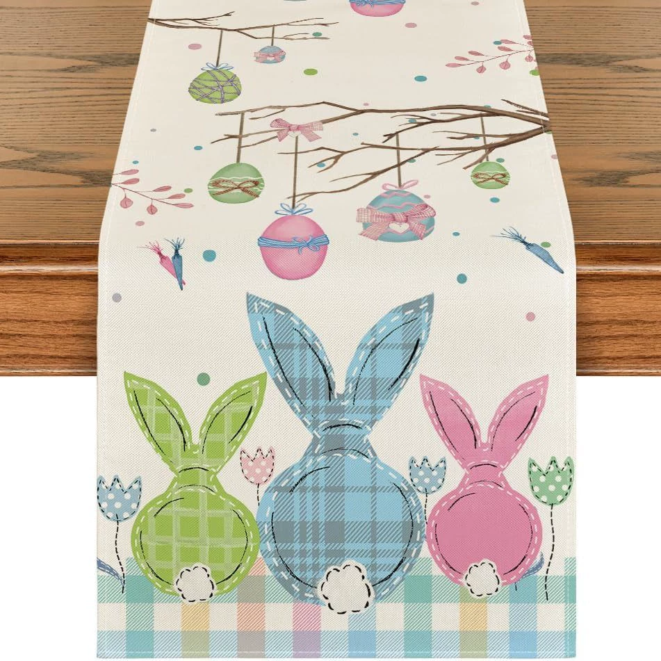 Amazon Best Selling Easter Bunny Egg Table Runner Restaurant Tabletop Holiday Party Home Decoration Table Runner