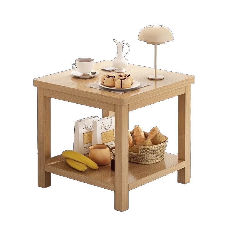 Sofá de madera maciza, mesa lateral, sala de estar, mesa de centro pequeña simple de doble capa, casa de alquiler, mesa cuadrada moderna simple